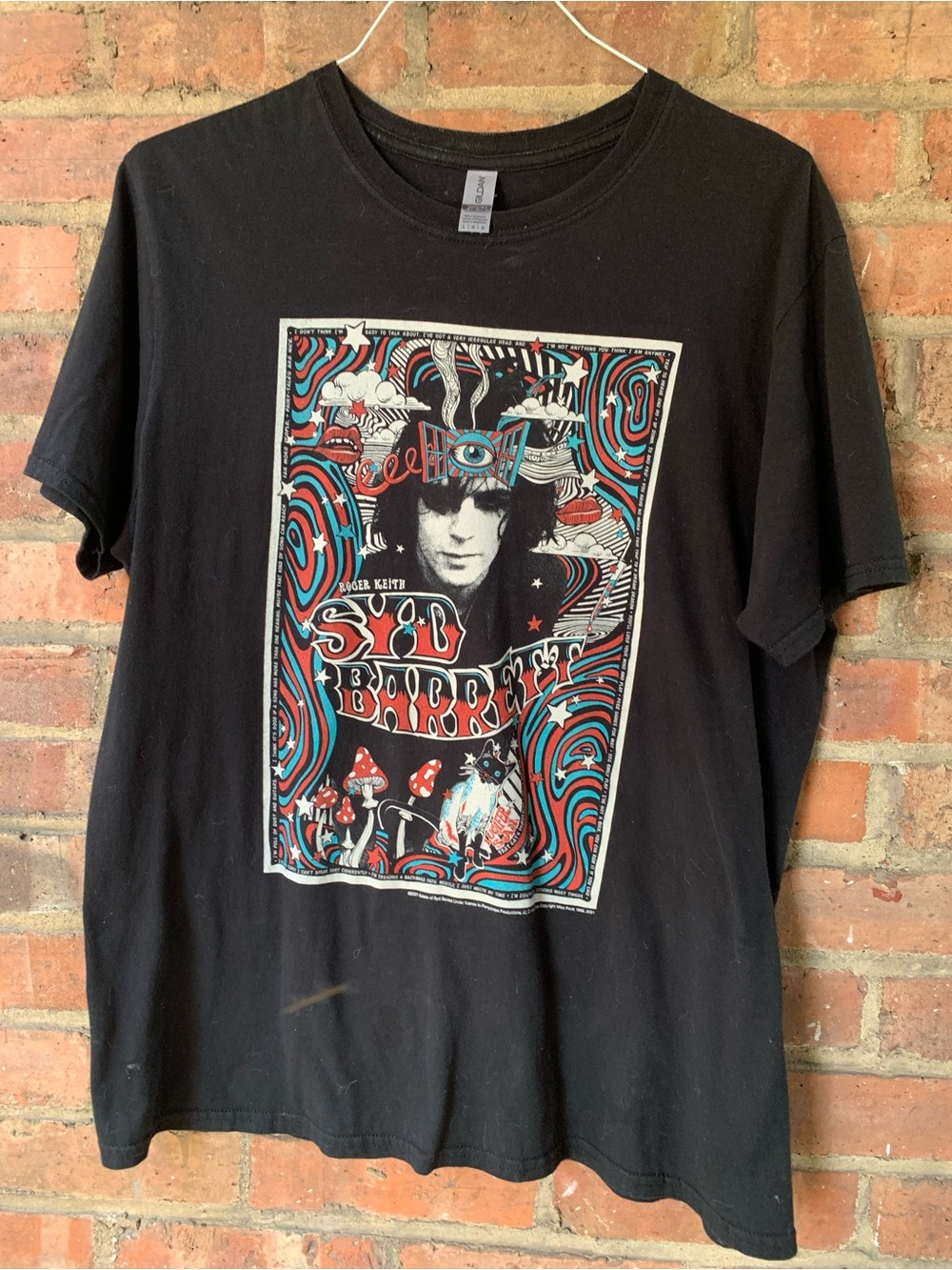 Syd Barrett graphic Unisex Adult Large  Cotton T-Shirt / Black